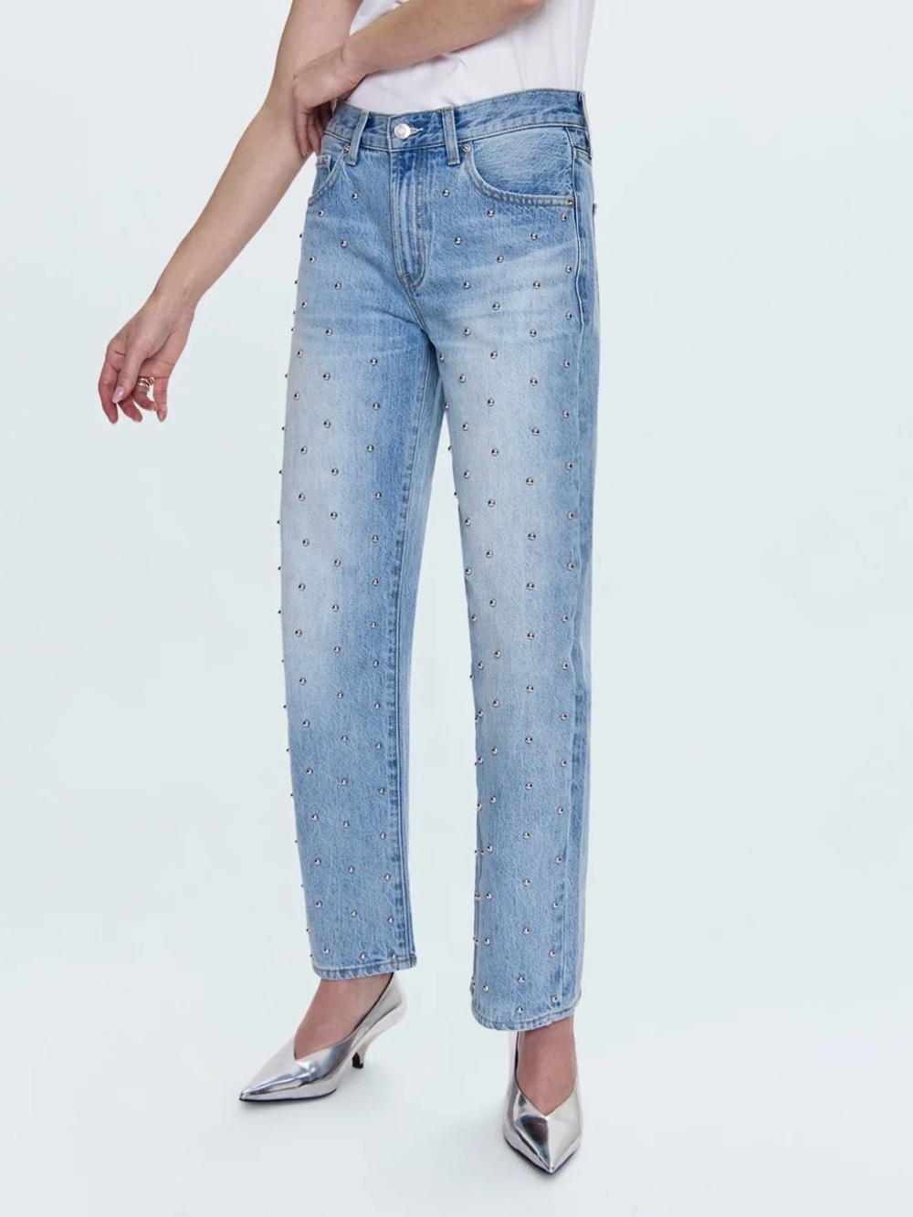 PISTOLA LEXI MID RISE BOWED STRAIGHT STUDDED JEAN - ARIES - Size 31 - Picture 2 of 5